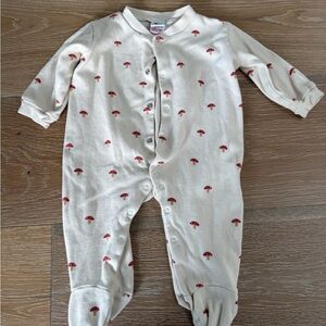 Cream Baby One Piece footie mushroom print